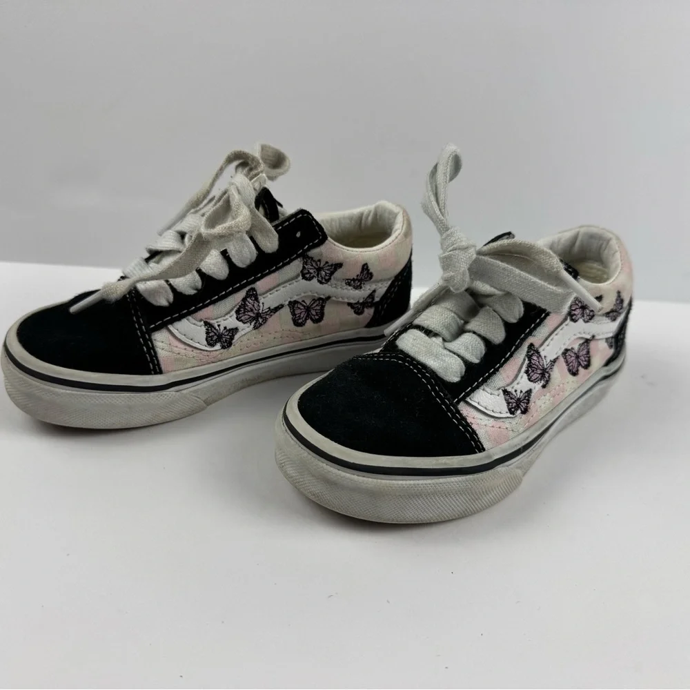 Vans Kids Old skool Black and White Butterfly skate Sneakers size 11